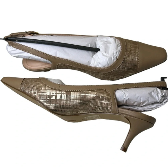 Anthropologie shoes women NEW! Slingback kitten heel Aurora warm taupe gold.7.5 - Picture 9 of 16